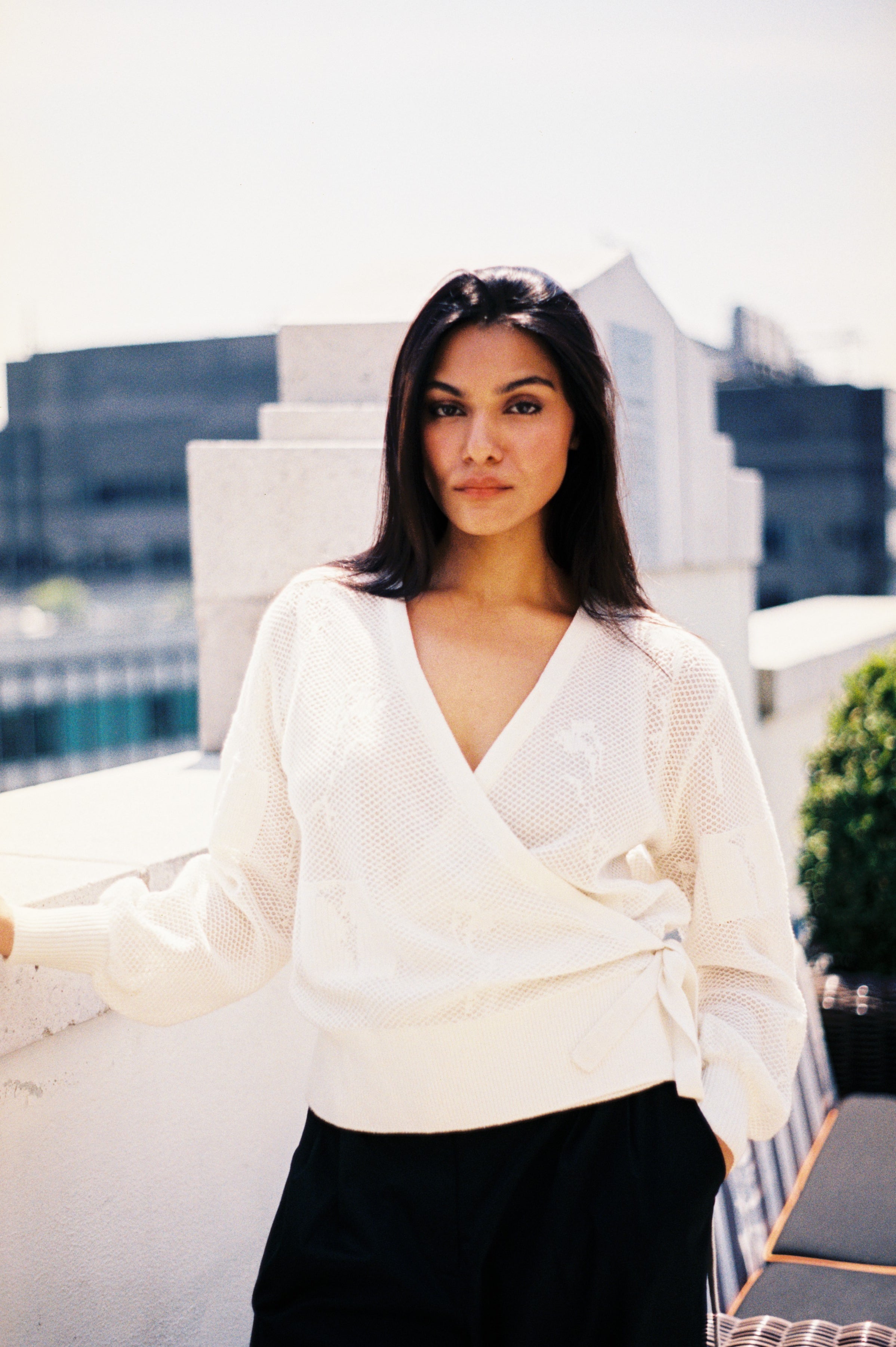 Flora wrap knit top