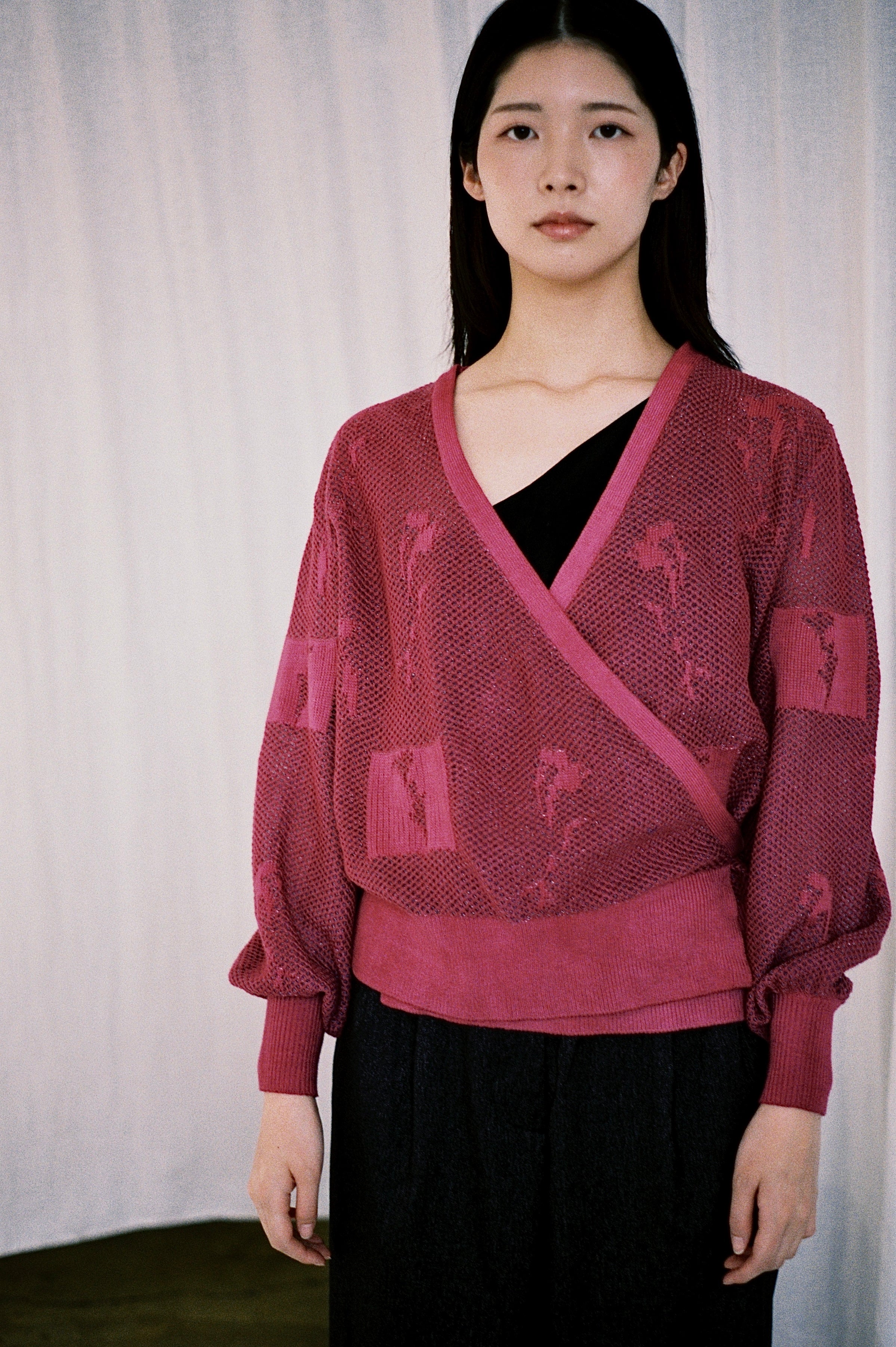 Flora wrap knit top in rose