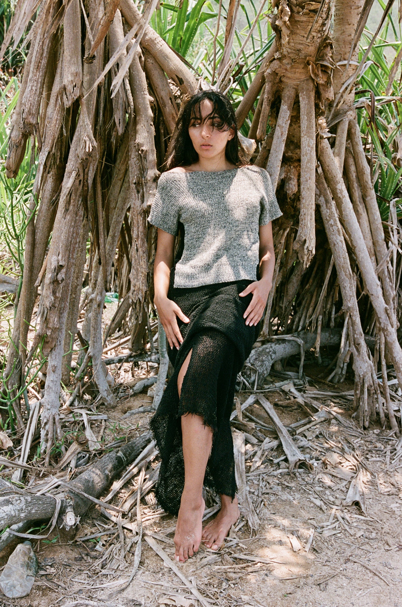 Off the shoulder clay knit