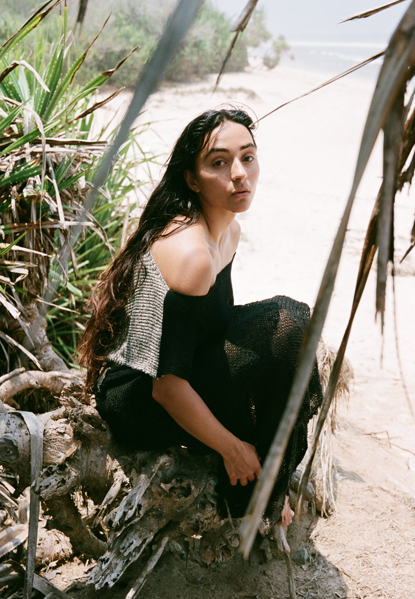 Off the shoulder clay knit