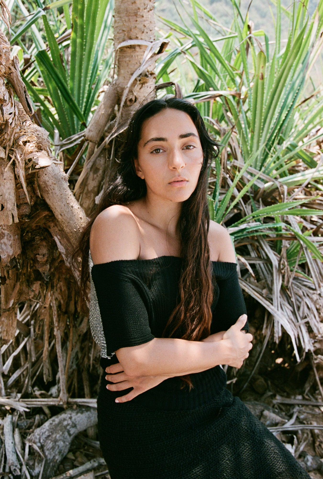 Off the shoulder clay knit