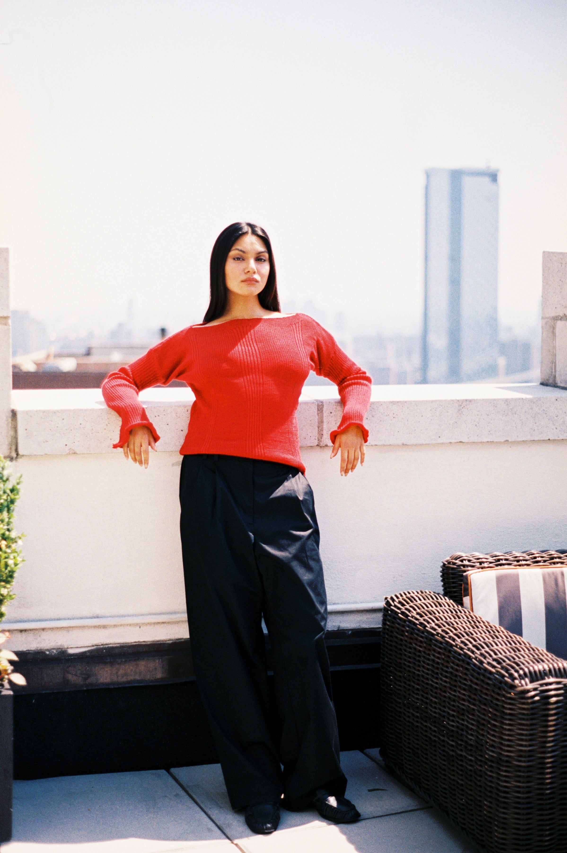 Clay long sleeve knit top in Rose