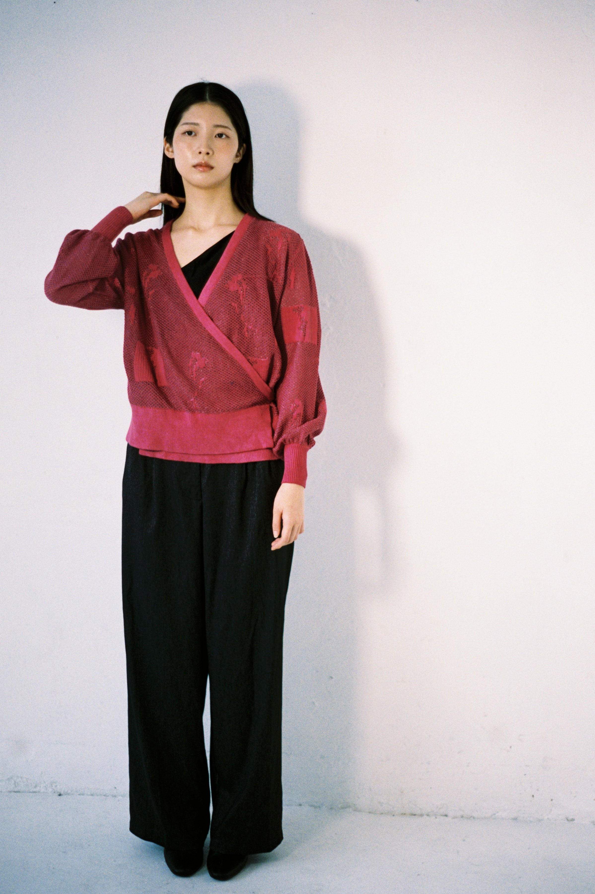Flora wrap knit top in rose
