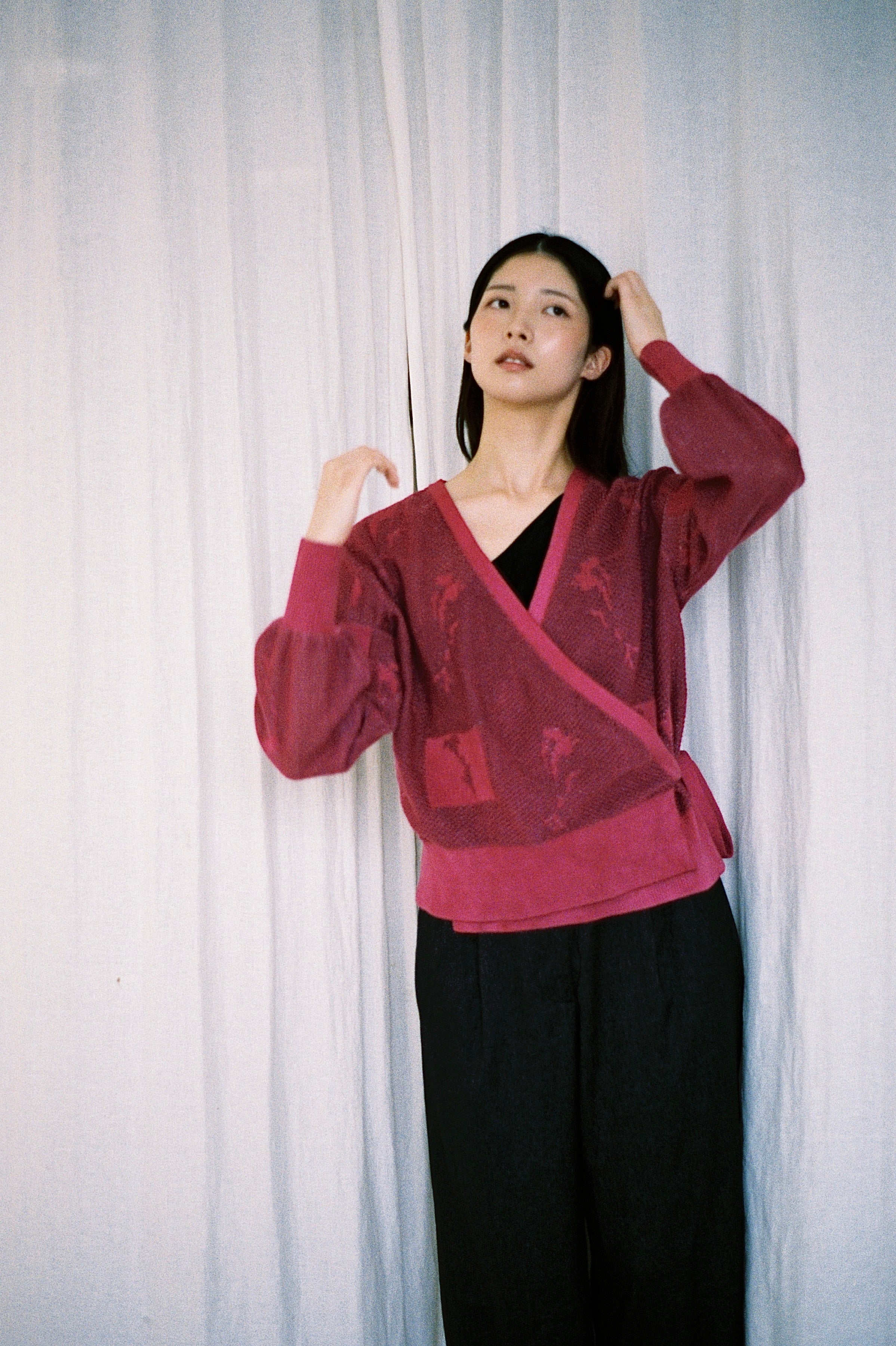 Flora wrap knit top in rose