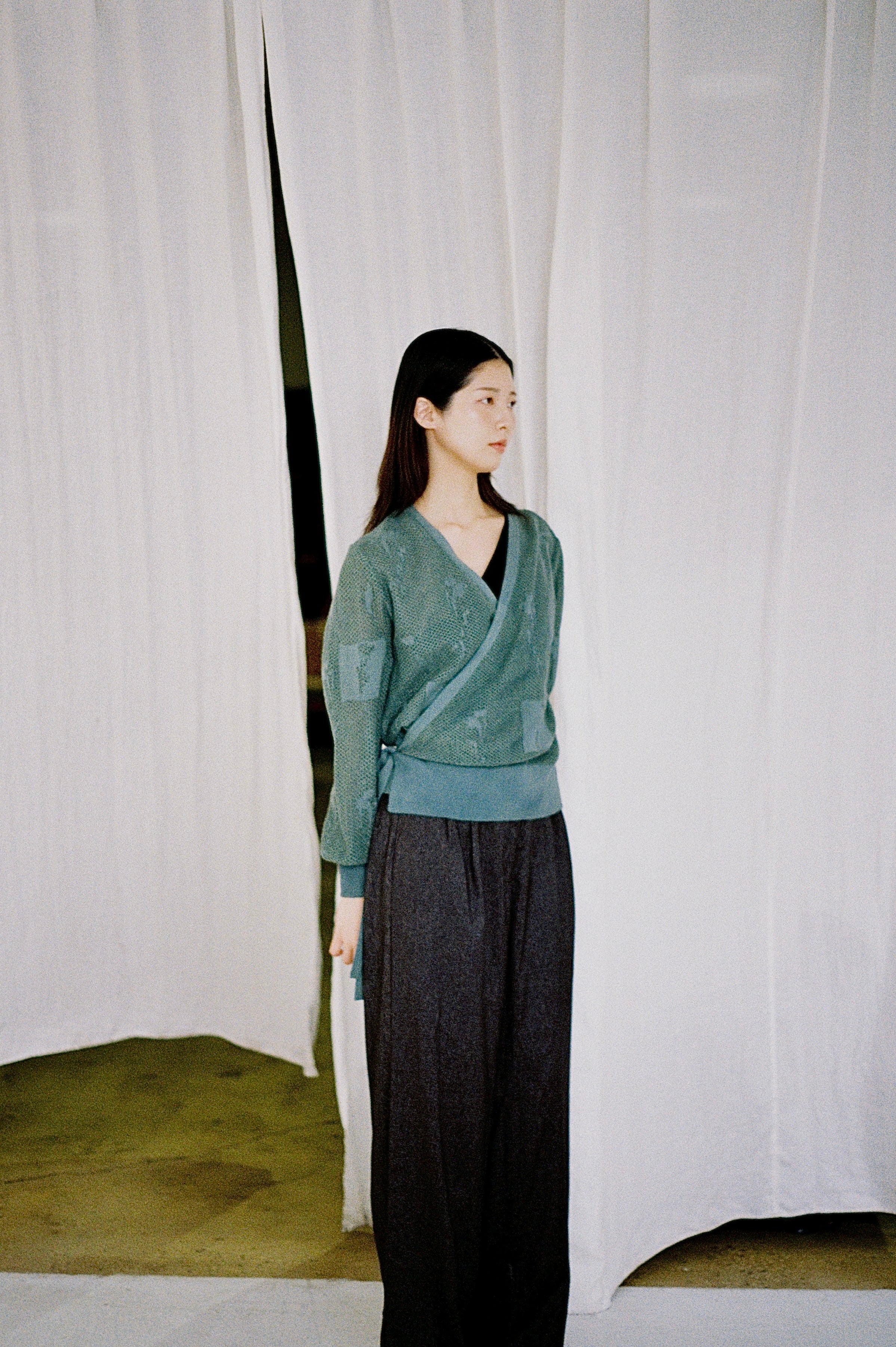 Flora wrap knit top in green
