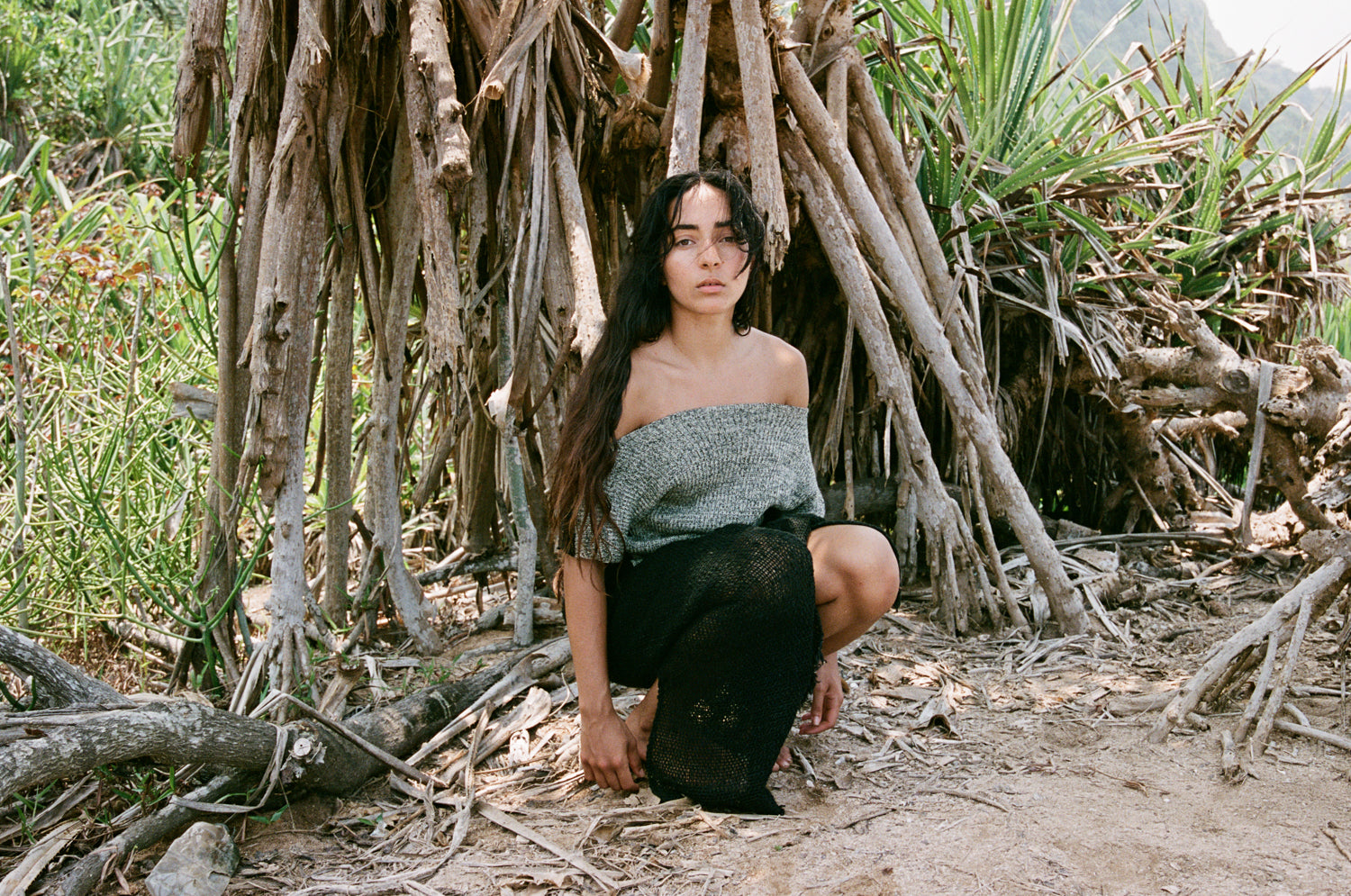 Off the shoulder clay knit