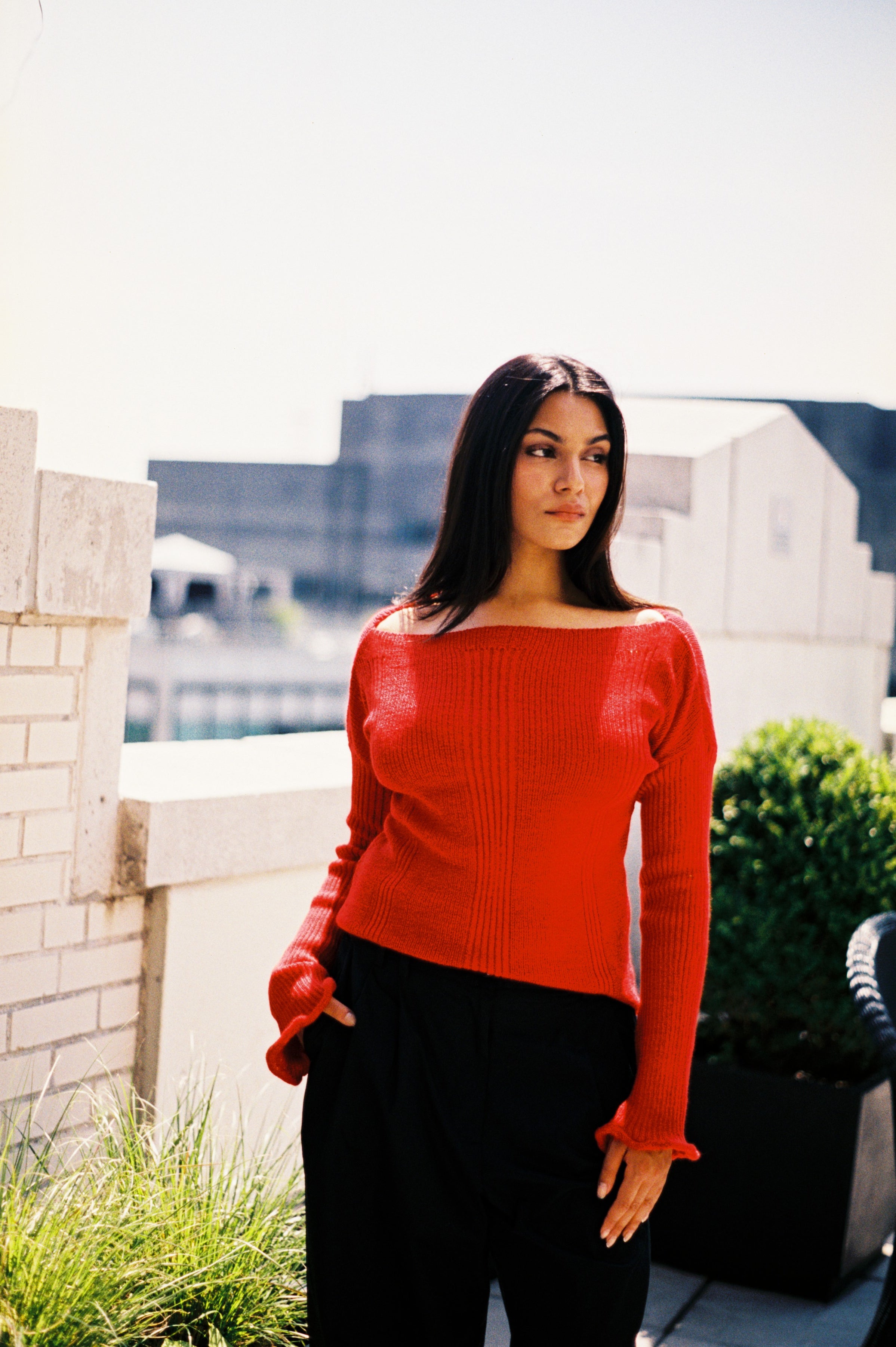 Clay long sleeve knit top in Rose