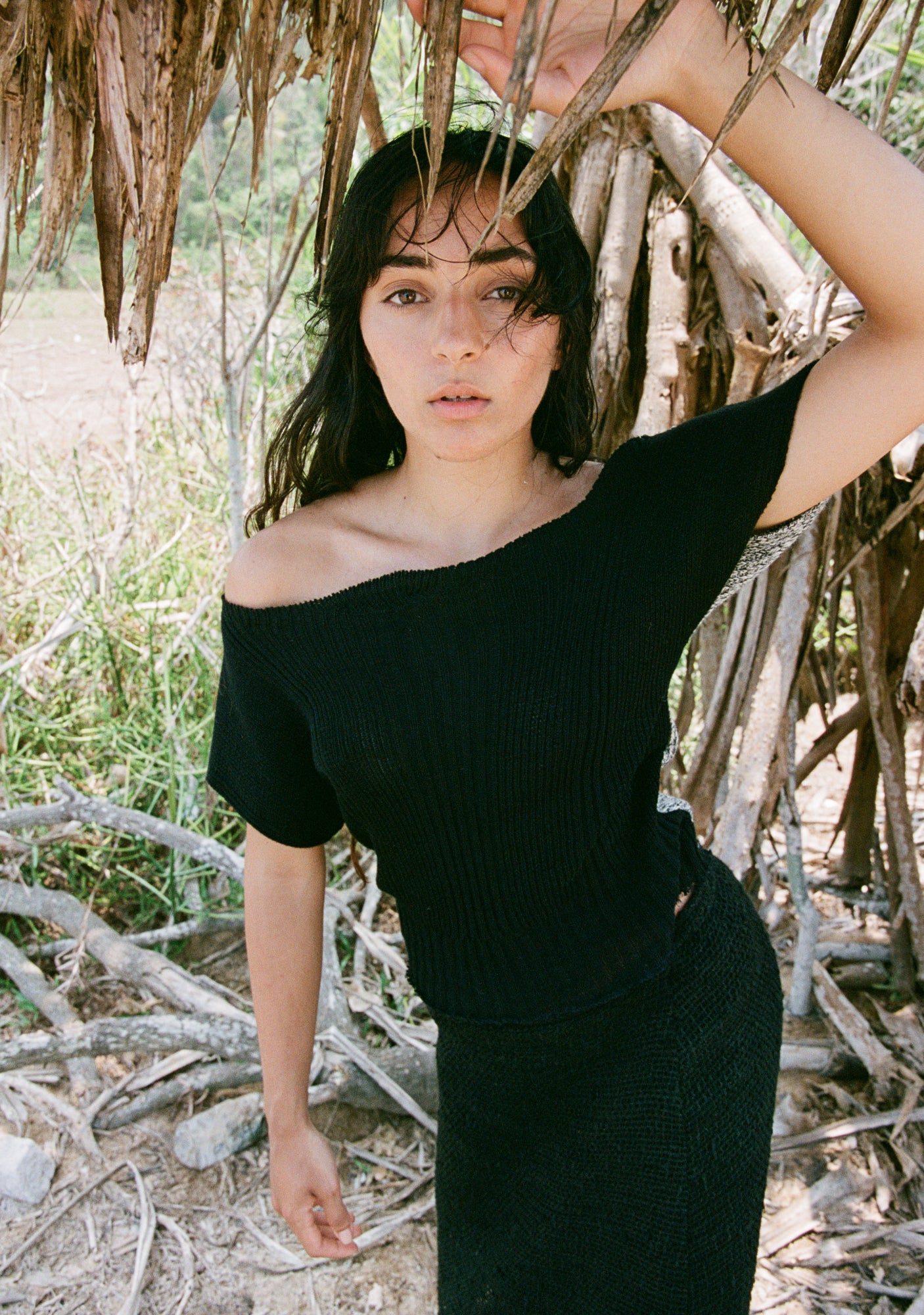 Off the shoulder clay knit