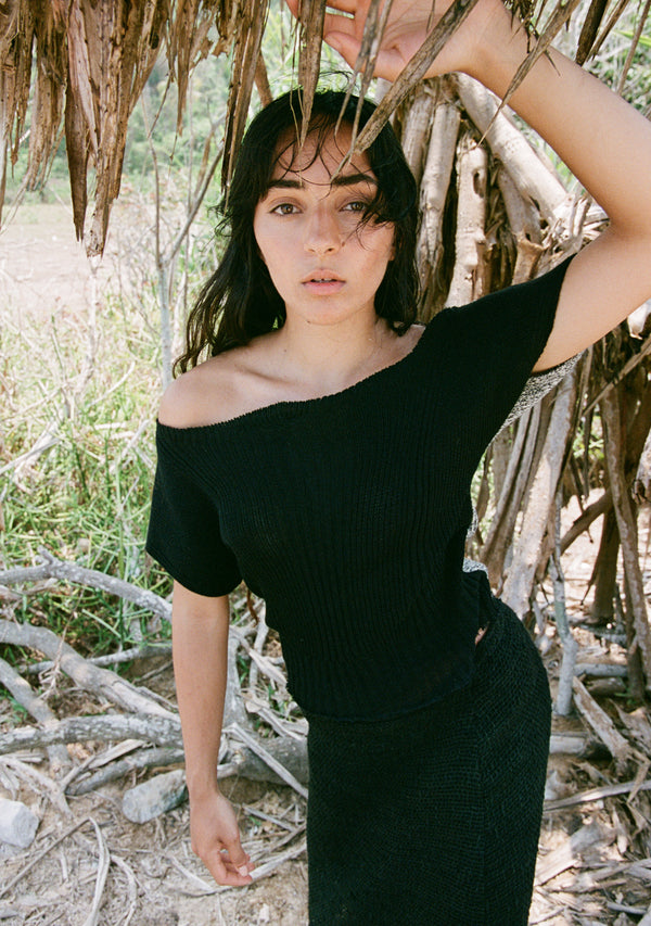 Off the shoulder clay knit
