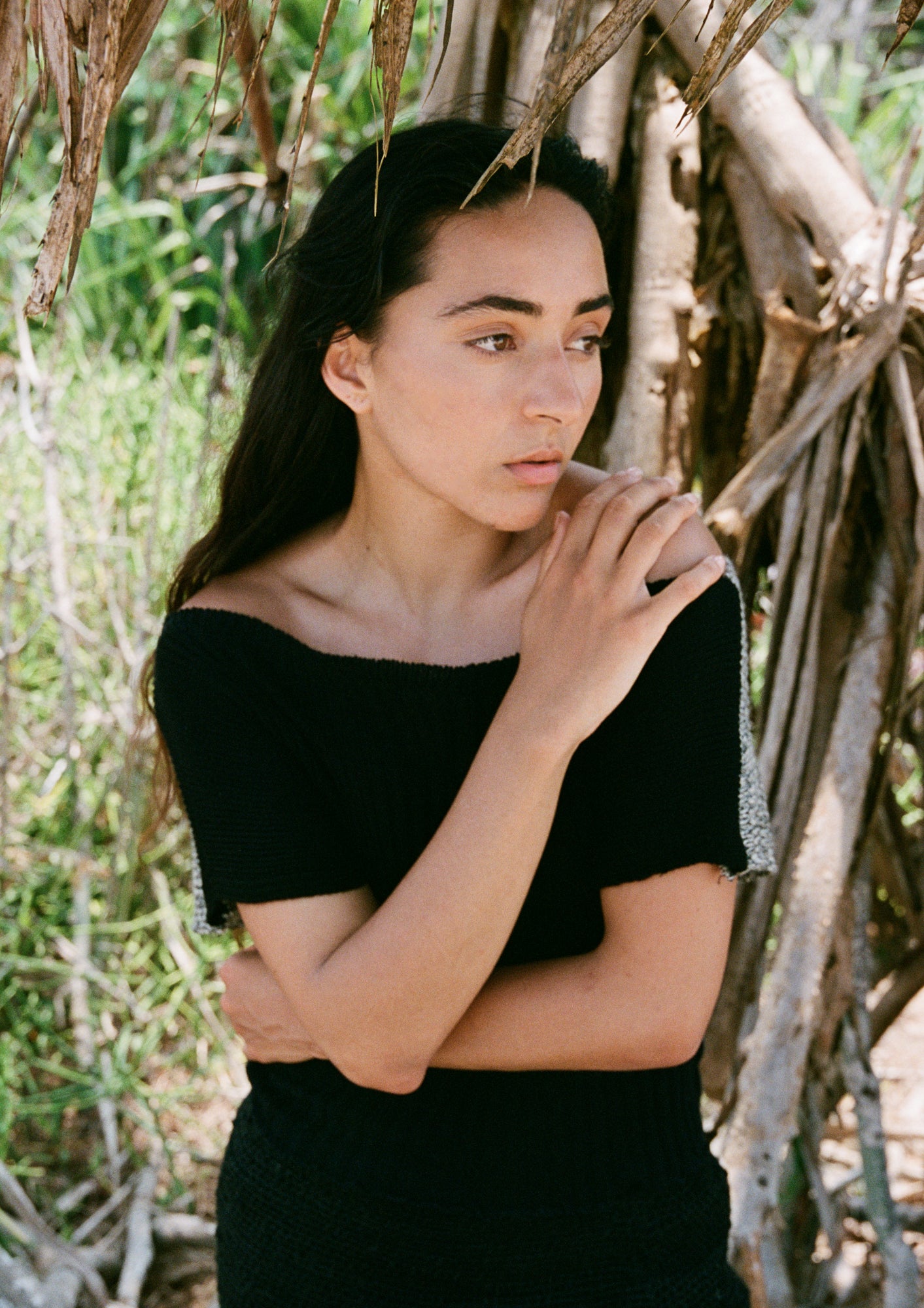 Off the shoulder clay knit