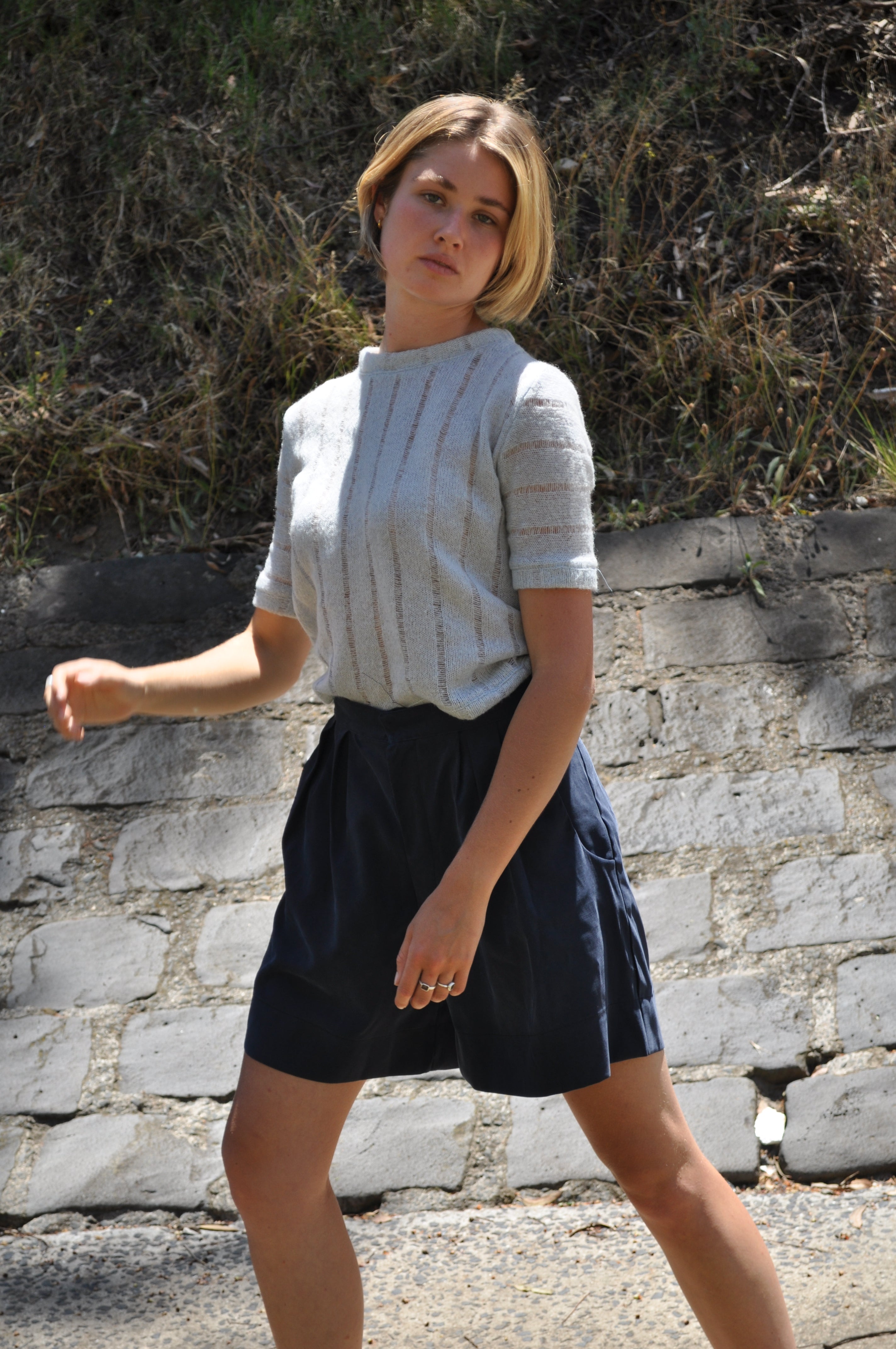 Sold out- Gem Cupro Navy Tailored short
